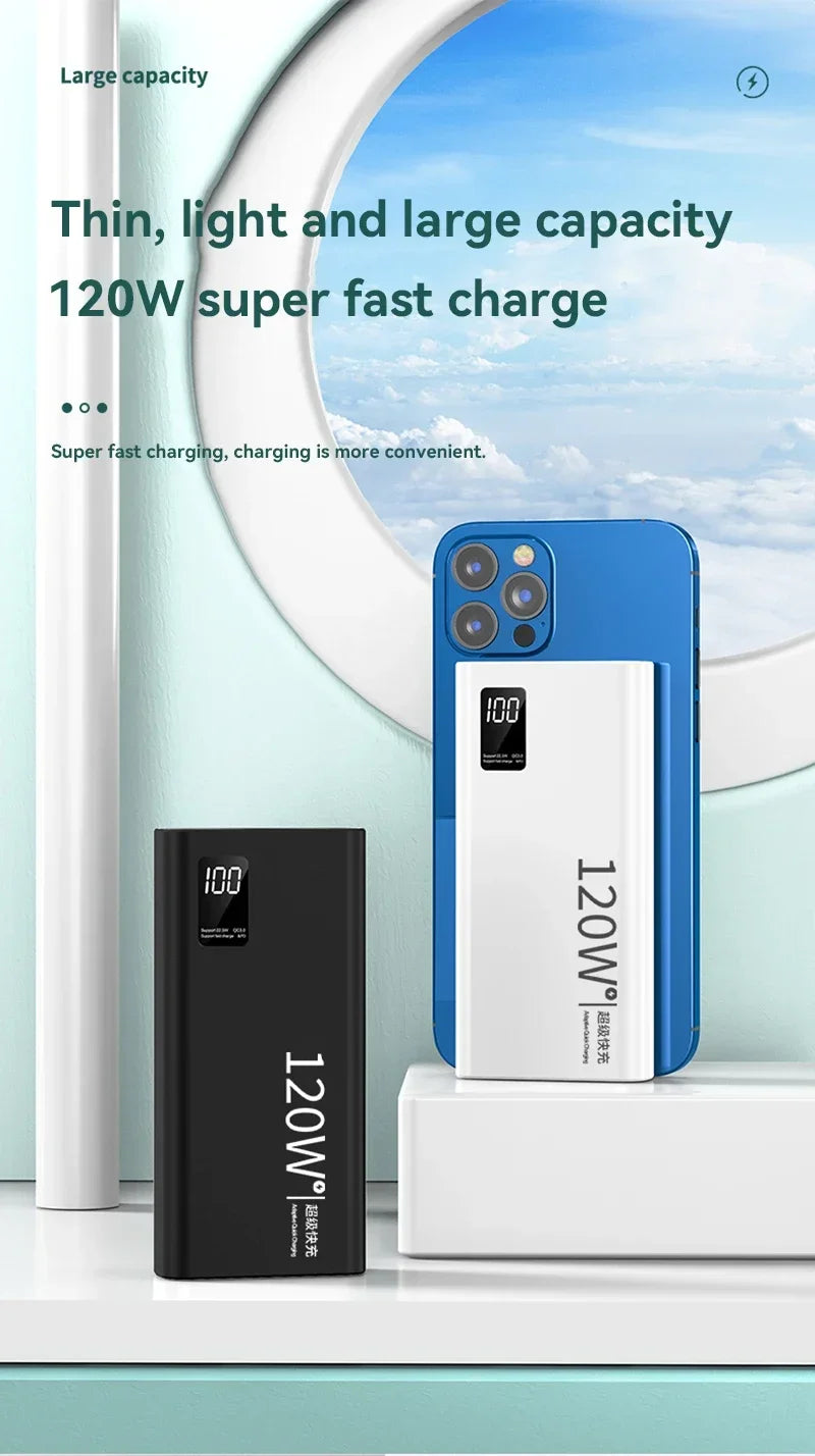 80000mAh Power Bank 120W Super Fast Charging 100% Sufficient Capacity Portable Battery Charger Digital Display For iPhone Xiaomi