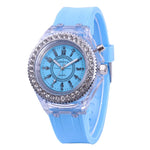 led Flash Luminous Watch Personality trends students lovers jellies woman men's watches 7 color light WristWatch bayan kol saati
