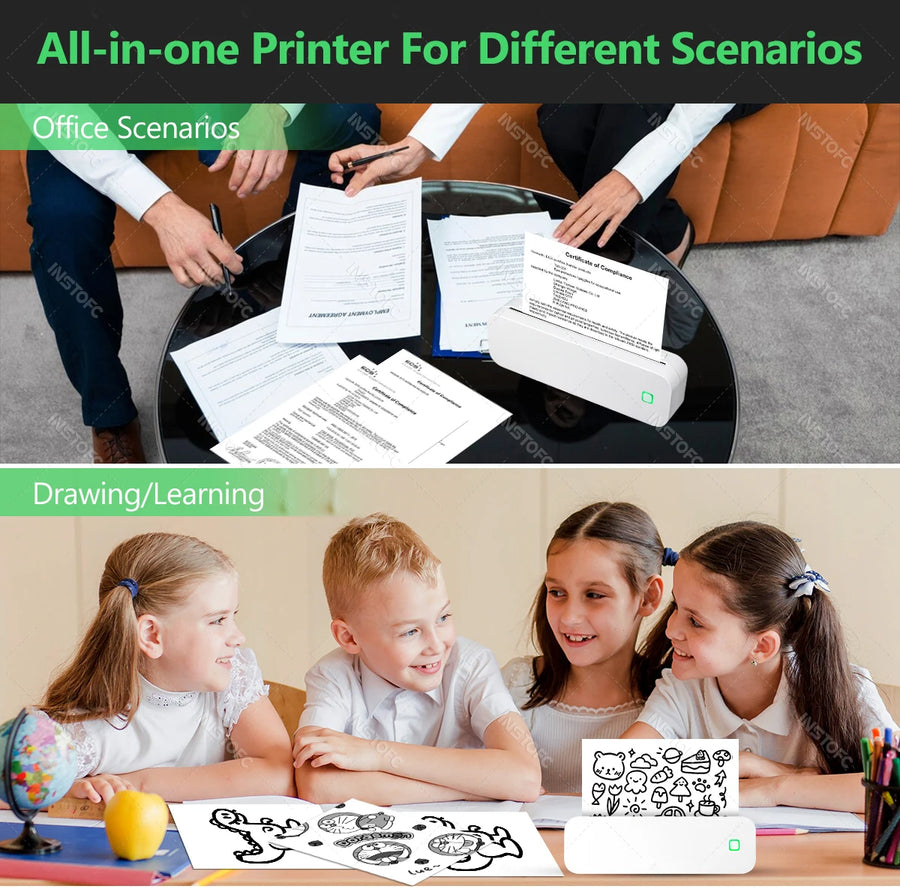 Inkless A4 Portable Thermal Printer Supports A40 Thermal Paper Bluetooth Wireless Mobile Travel Printers for Car & Office Use