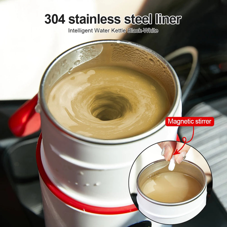 420ml Portable Car Heating Cup Electric Kettle 304 LED Smart Temperature Control Warmer Stirring Cup Heating Bottle Mixing Cup