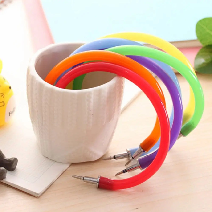 1PC Random Color Creative Bangle Bracelet Bending Circle Ballpoint Pen Wristband Gel Pen Student Gift Stationery Writing Tools