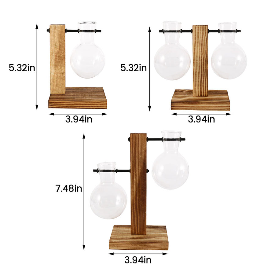 Creative Glass Desktop Planter Bulb Vase Wooden Stand Hydroponic Plant Container Home Tabletop Decor Vases