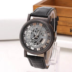 Men High-End Quartz Wristwatches Fashion Trend Stainless Steel Dial Sport Leather Band Watches Creative Hollow Out Dial Watch