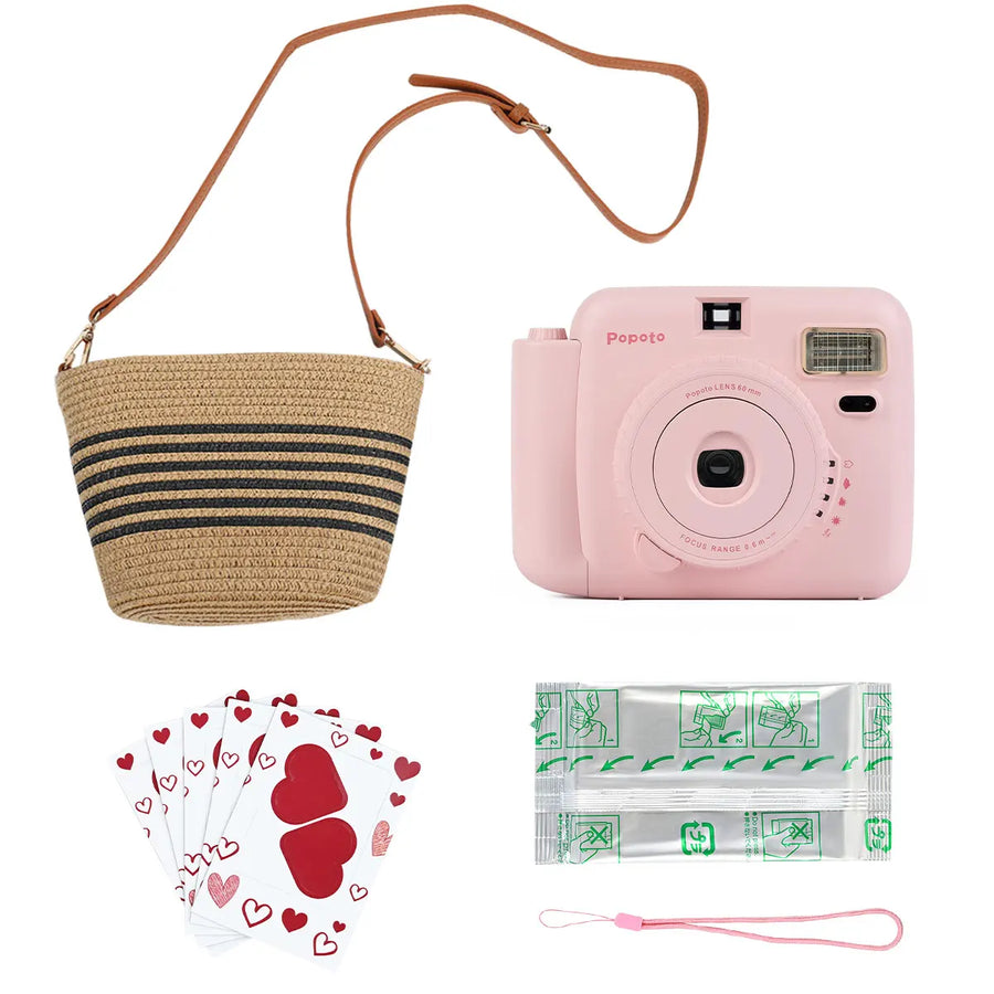 Portable Instant Camera Striped Woven Bag And Photo Paper Set With Five Shooting Modes Suitable for Beginners When Taking Photos