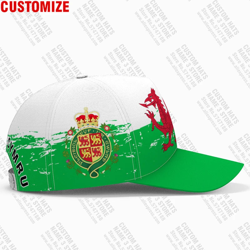 Wales Baseball Caps Free Custom Name British Team Logo Uk Hats Country Travel Britain Nation United Kingdom Cymru Flags Headgear