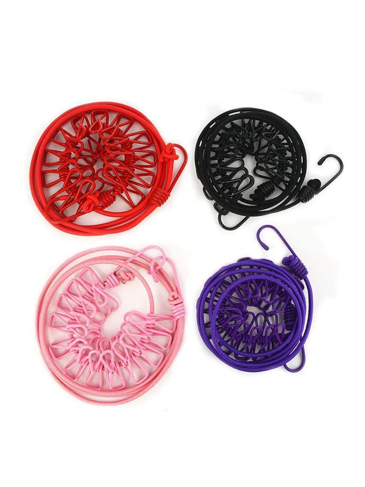 Portable Clothing Clothesline with 12 Clips Retractable Laundry Dryer Clothes Rope Drying Rack Cloth Hanging Line For Outdoor