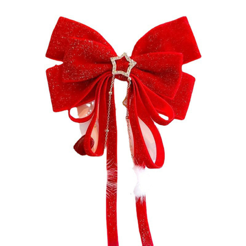 Red Golden Bow Hair Ornament Christmas New Year Accessories Hair Clips For Women Girls