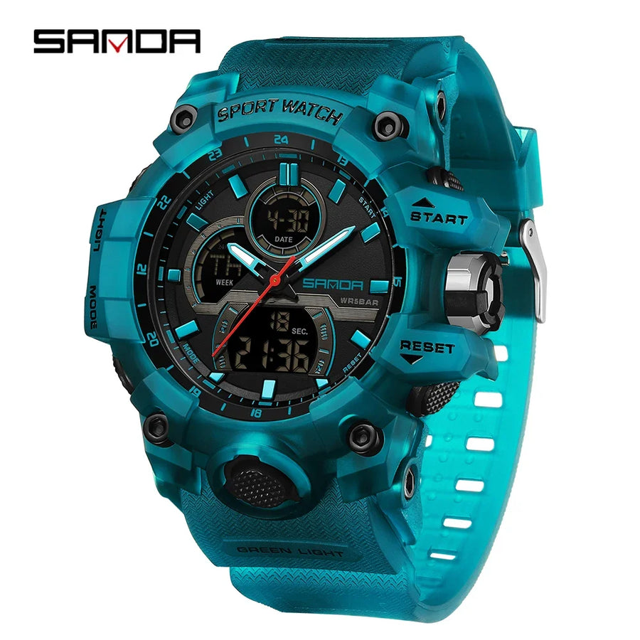 SANDA New 6198 Electronic Watch Fashion Trend Dual Screen Multi functional Outdoor Sports Waterproof Men's Watch
