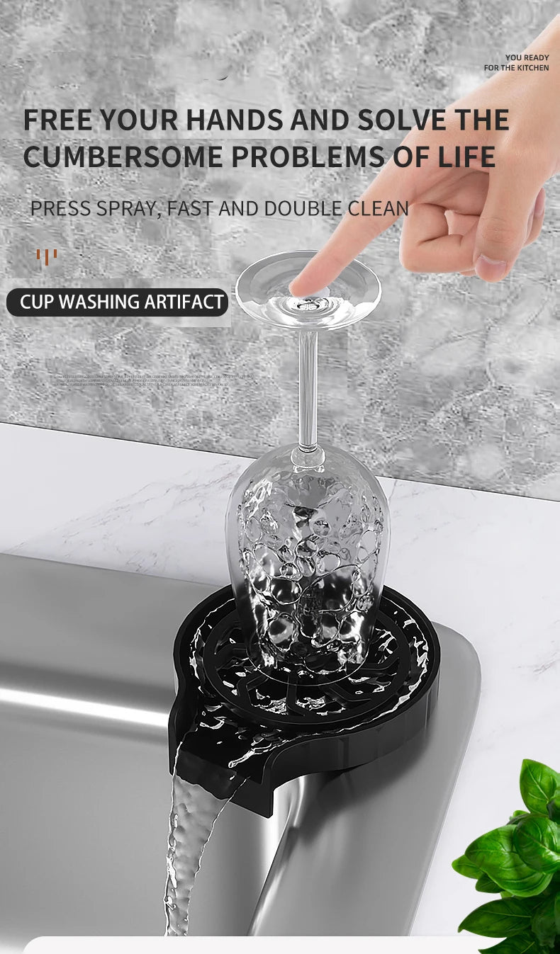 Kitchen Sink Rinser Automatic Glass Cup Washer High Pressure Bar  Beer Milk Tea  Cleaner Accessories Wash  Tool