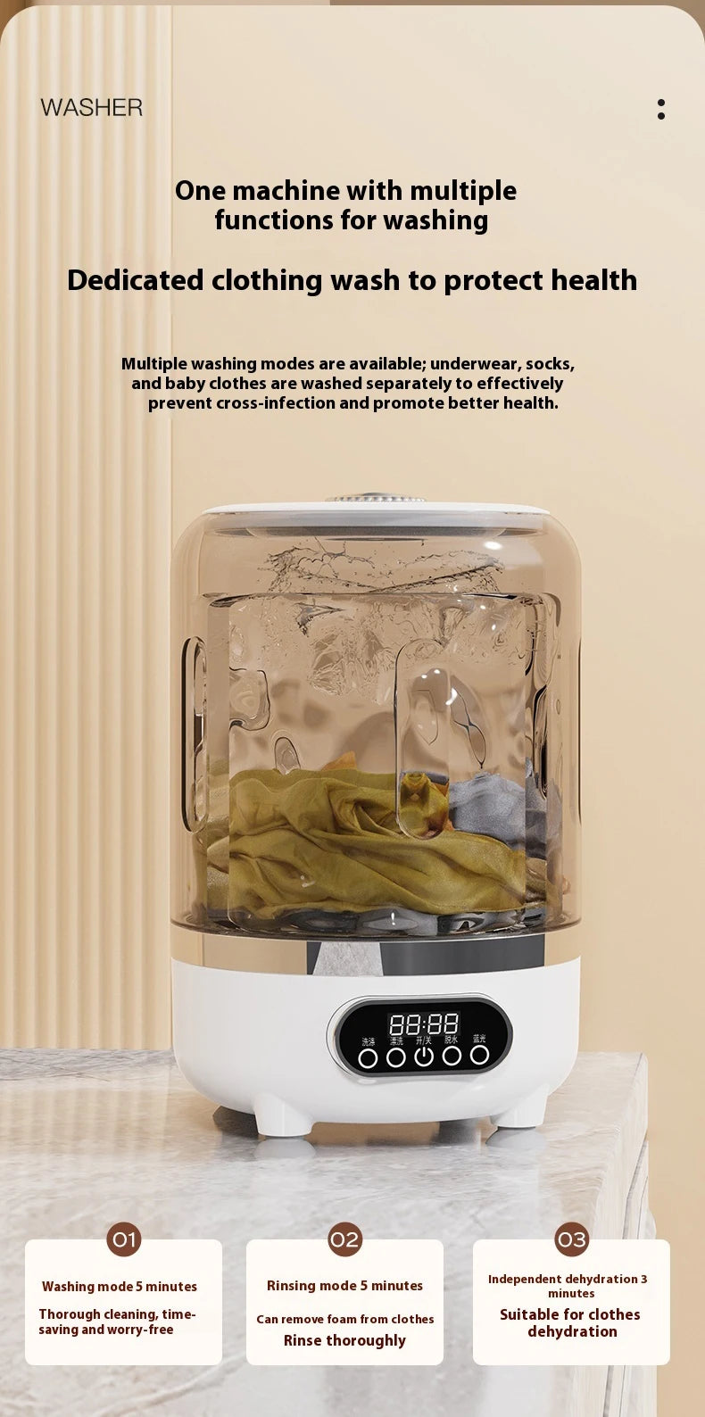 Portable Mini Washing Machine Automatic Washer Machine Clothes Cleaning Tool For Dormitories Travel Camping Hotel Apartment