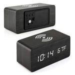 Wooden Digital Alarm Clock with Wireless Charging, LED Clock with Time, Date,Temperature, Desk Clocks for Office,Bedside Clock