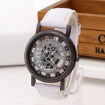 Men High-End Quartz Wristwatches Fashion Trend Stainless Steel Dial Sport Leather Band Watches Creative Hollow Out Dial Watch