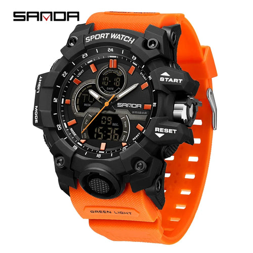 SANDA New 6198 Electronic Watch Fashion Trend Dual Screen Multi functional Outdoor Sports Waterproof Men's Watch