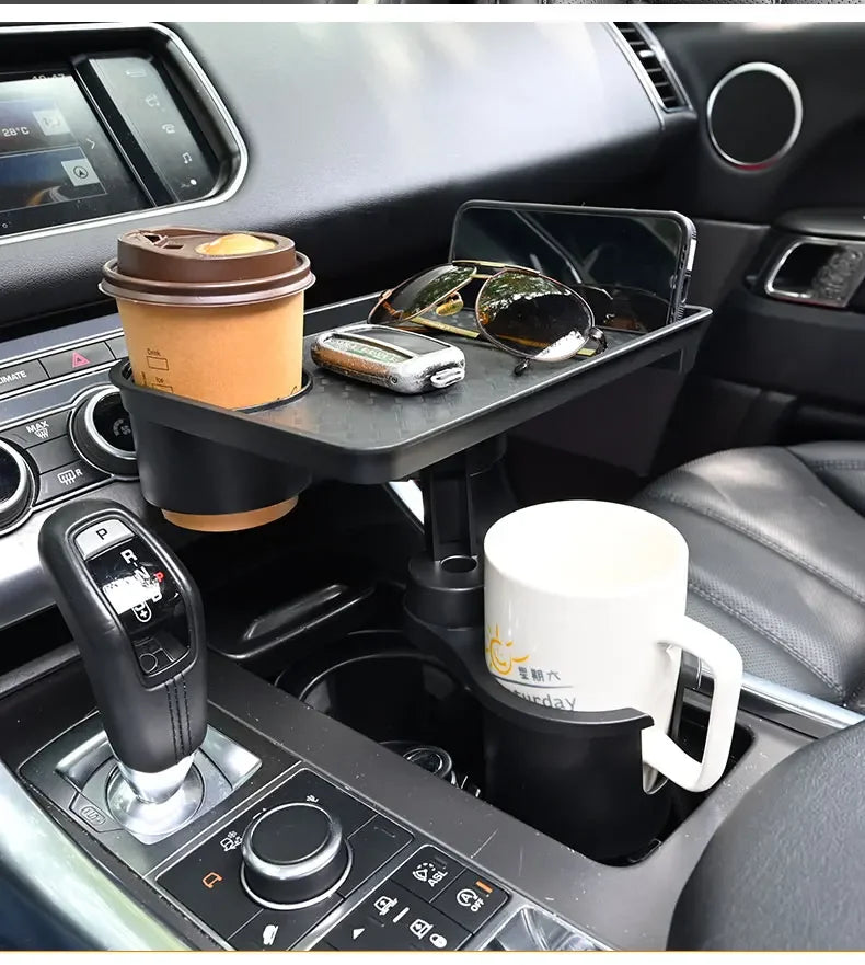 Car Cup Holder Expander Multi-Function Drink Holder with Food Table 360-Degree Adjustable Base Tray for Snack