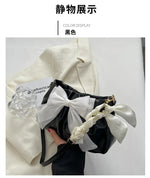Lovely Bow Handbags for Girls Ladies Fashion Pleated Shoulder Bags for Women Simple Design Female Underarm Bag Casual Tote Purse