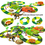 Railway Racing Track Play Set Educational DIY Bend Flexible Race Track Electronic Flash LED Light Car Dino Toys For Children