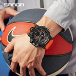 SANDA New 6198 Electronic Watch Fashion Trend Dual Screen Multi functional Outdoor Sports Waterproof Men's Watch