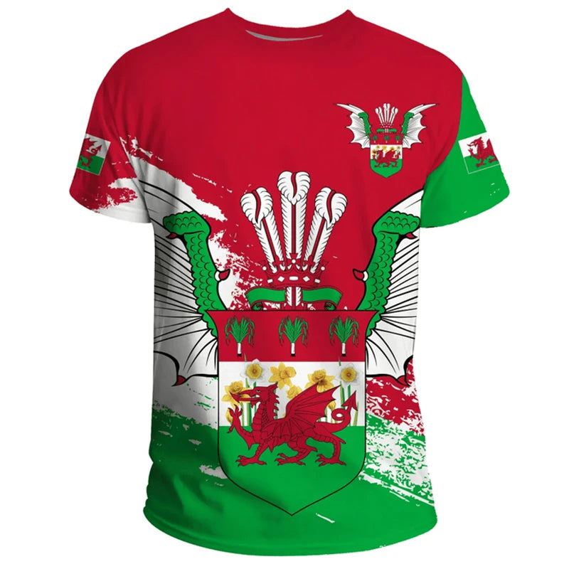 Wales Flag 3D Print Football T-shirt For Men Clothing Summer Casual Sports Short Sleeve T Shirts Wales Map Pattern Men's Tees