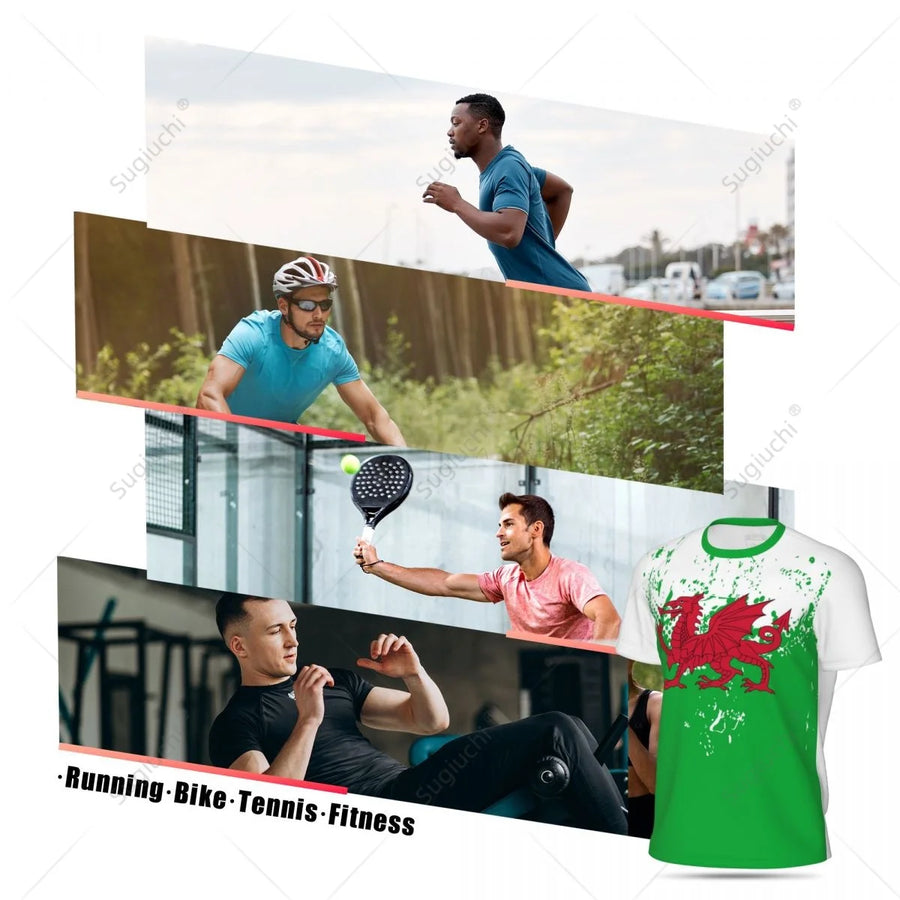 Exclusive design Wales Flag Grain 3D Printed Men For Running Bike Soccer Tennis Fitness Sports tshirt Mesh Fans Short T-shirt