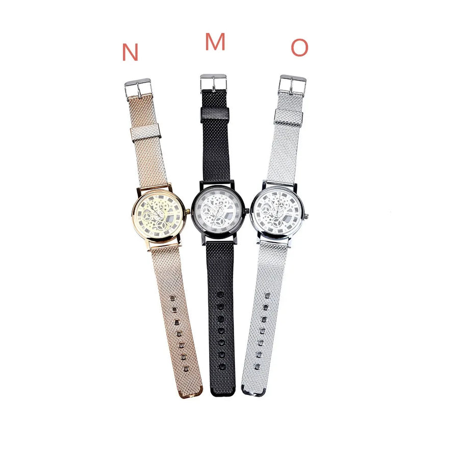 Men High-End Quartz Wristwatches Fashion Trend Stainless Steel Dial Sport Leather Band Watches Creative Hollow Out Dial Watch