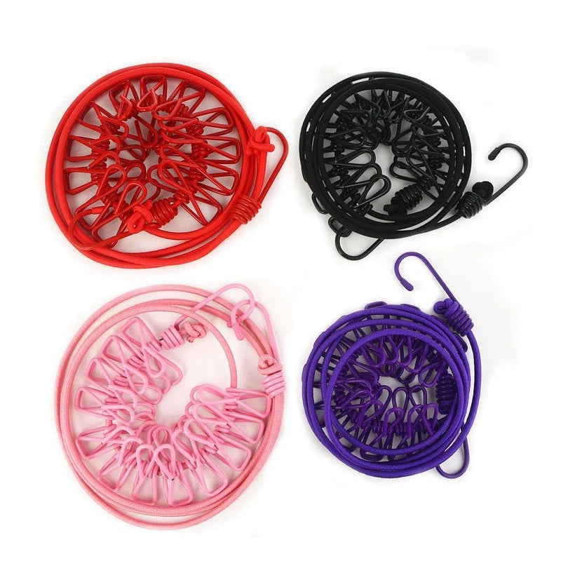 Portable Clothing Clothesline with 12 Clips Retractable Laundry Dryer Clothes Rope Drying Rack Cloth Hanging Line For Outdoor