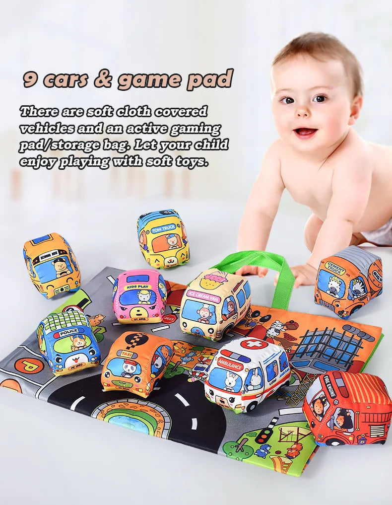 Soft Fabric Car Toy for Babies - Tear-Resistant Cloth Book with Storage Bag and Play Mat, Early Learning Travel Sensory Toy Gift