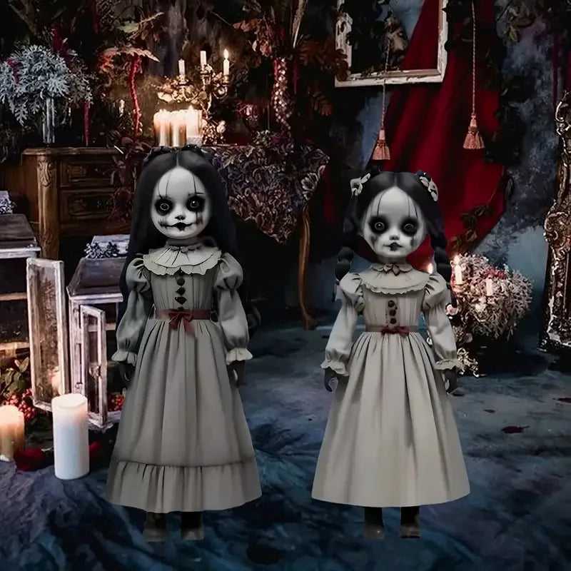 2Pcs 60cm 2D Scary Doll Girls Horror Decor Halloween Decoration To Insert Large Ghost Doll Outdoor Yard Decoration Scary Props