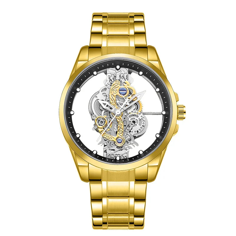 UTHAI Men Watch Sports Trend Double sided Transparent Hollow Steel Waterproof Luminous Male Fashion Quartz Clock Wristwatches
