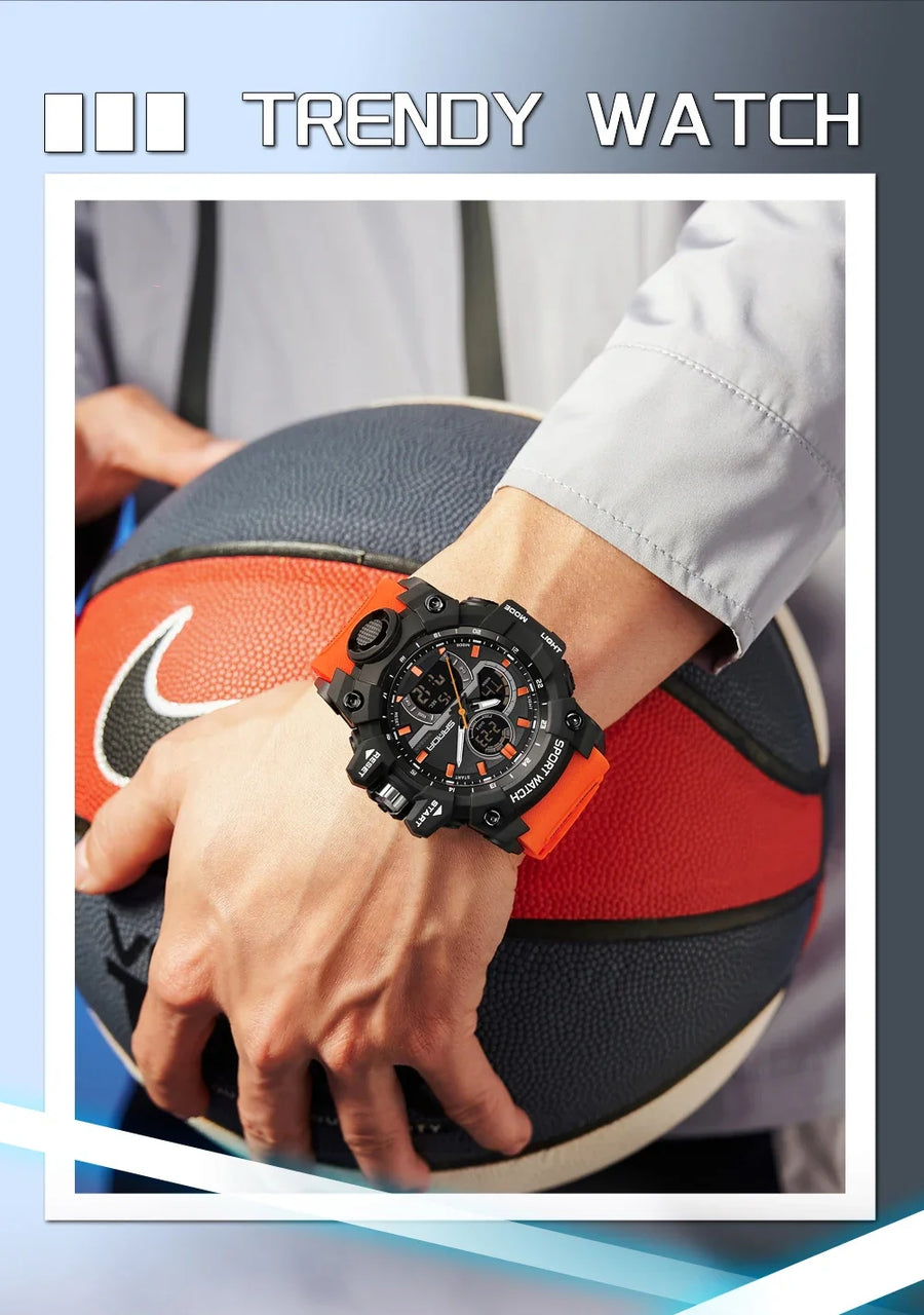 SANDA New 6198 Electronic Watch Fashion Trend Dual Screen Multi functional Outdoor Sports Waterproof Men's Watch