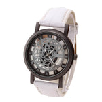Men High-End Quartz Wristwatches Fashion Trend Stainless Steel Dial Sport Leather Band Watches Creative Hollow Out Dial Watch