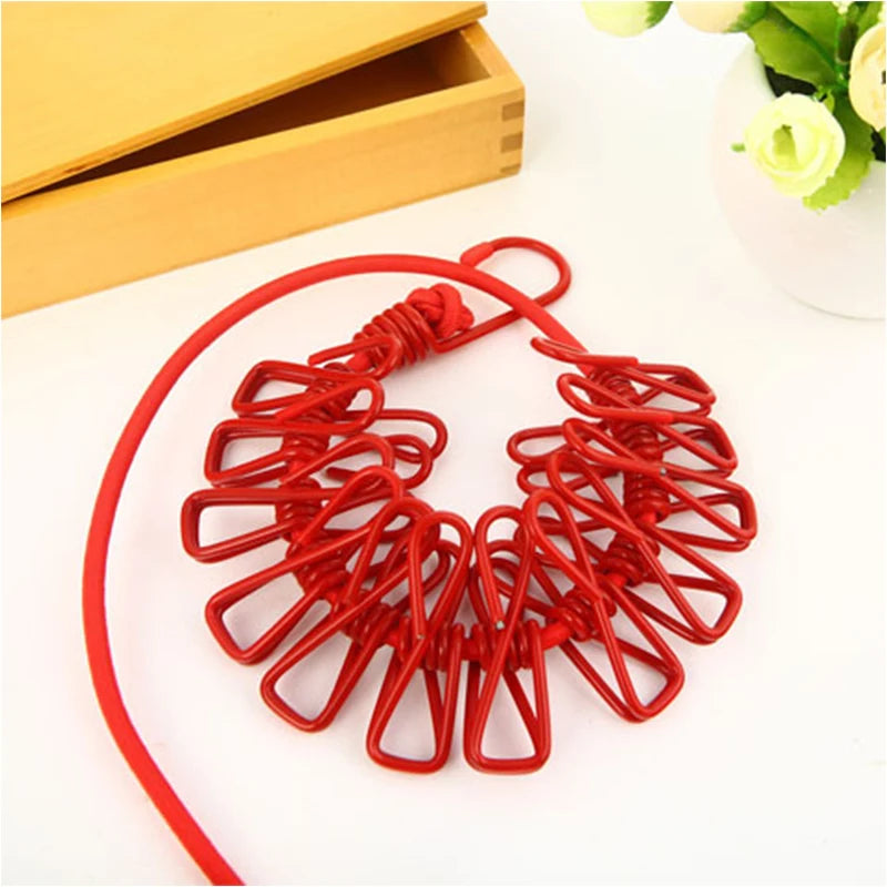 Portable Clothing Clothesline with 12 Clips Retractable Laundry Dryer Clothes Rope Drying Rack Cloth Hanging Line For Outdoor