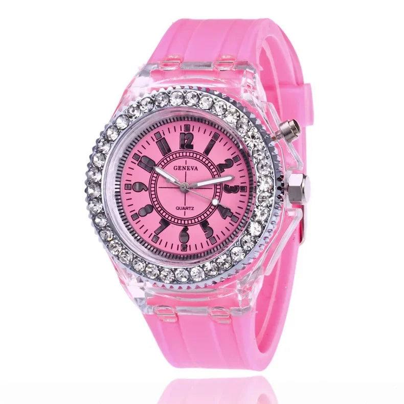 led Flash Luminous Watch Personality trends students lovers jellies woman men's watches 7 color light WristWatch bayan kol saati