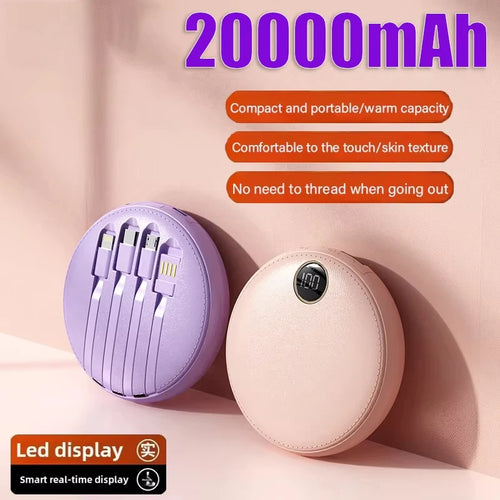 20000mAh Mini Powerbank Portable Round Self-wired  Fast Charging High Capacity Digital Display Power Bank For Iphone Xiaomi