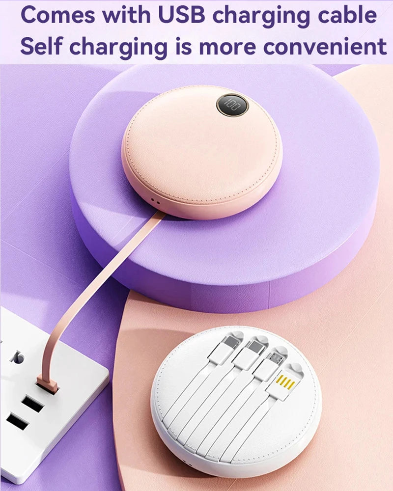 20000mAh Mini Powerbank Portable Round Self-wired  Fast Charging High Capacity Digital Display Power Bank For Iphone Xiaomi