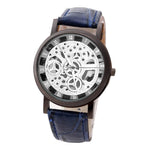 Men High-End Quartz Wristwatches Fashion Trend Stainless Steel Dial Sport Leather Band Watches Creative Hollow Out Dial Watch