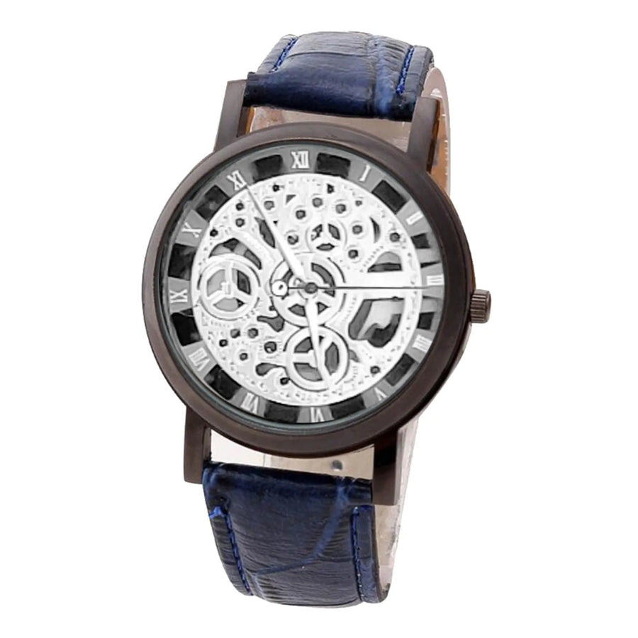Men High-End Quartz Wristwatches Fashion Trend Stainless Steel Dial Sport Leather Band Watches Creative Hollow Out Dial Watch