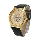Men High-End Quartz Wristwatches Fashion Trend Stainless Steel Dial Sport Leather Band Watches Creative Hollow Out Dial Watch