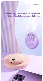 20000mAh Mini Powerbank Portable Round Self-wired  Fast Charging High Capacity Digital Display Power Bank For Iphone Xiaomi