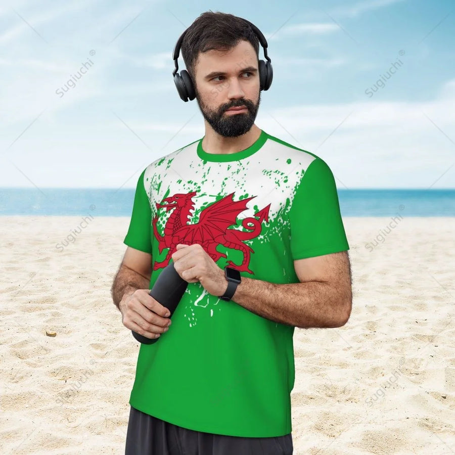 Exclusive design Wales Flag Grain 3D Printed Men For Running Bike Soccer Tennis Fitness Sports tshirt Mesh Fans Short T-shirt