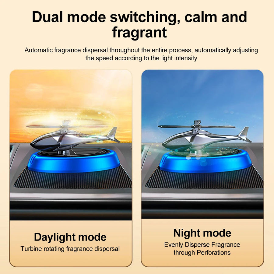 Solar Rotating Helicopter Solar Aromatherapy Car Air Freshener Alloy+ABS Wooden Aromatherapy Car Aromatherapy