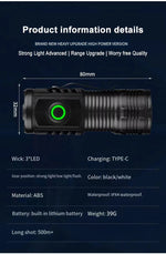 LED Strong Light Flashlight Rechargeable Multi functional for Long Range Portable Outdoor Home Mini Flashlight Cap Clip Light