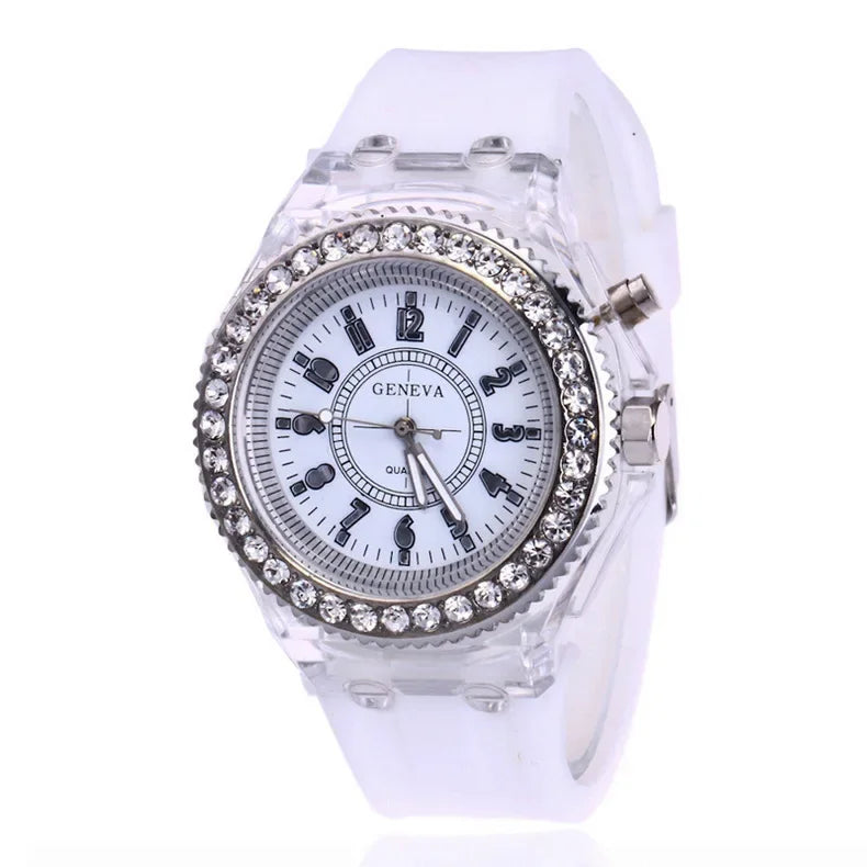 led Flash Luminous Watch Personality trends students lovers jellies woman men's watches 7 color light WristWatch bayan kol saati