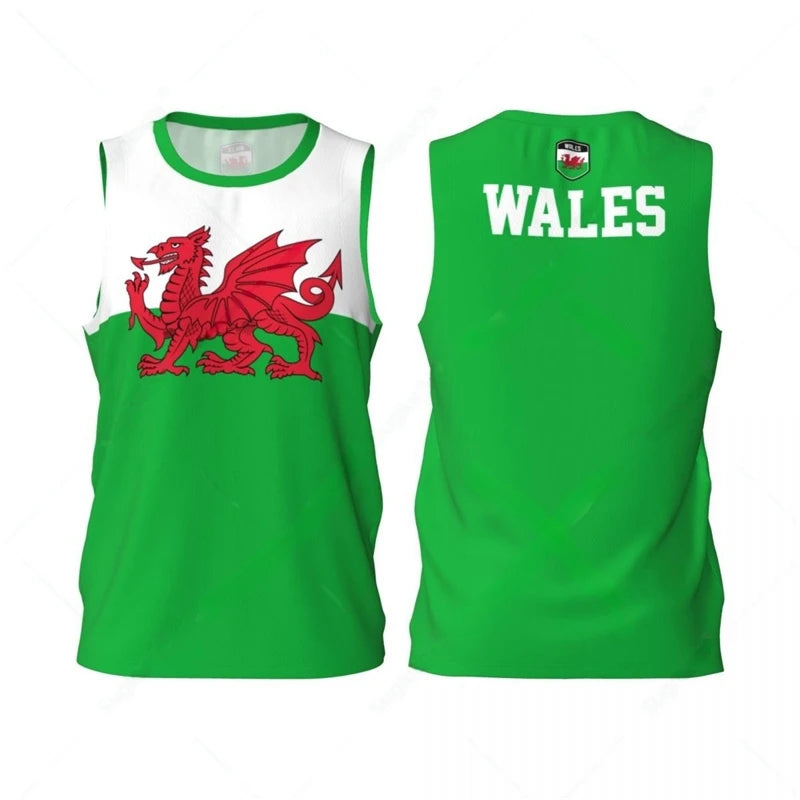 Wales Flag Basketball Jersey Fashion Casual 3D National Emblem Printed Sports T Shirt Loose Quick Dry Breathable Mens Tees Tops