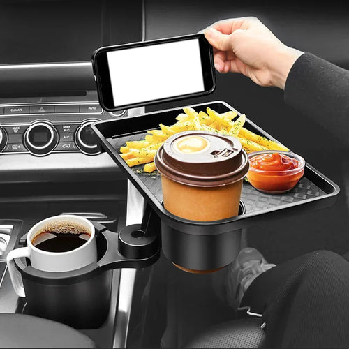 Car Cup Holder Expander Multi-Function Drink Holder with Food Table 360-Degree Adjustable Base Tray for Snack