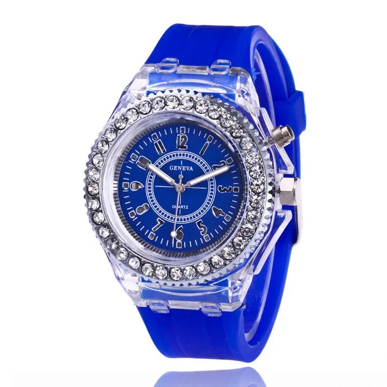 led Flash Luminous Watch Personality trends students lovers jellies woman men's watches 7 color light WristWatch bayan kol saati