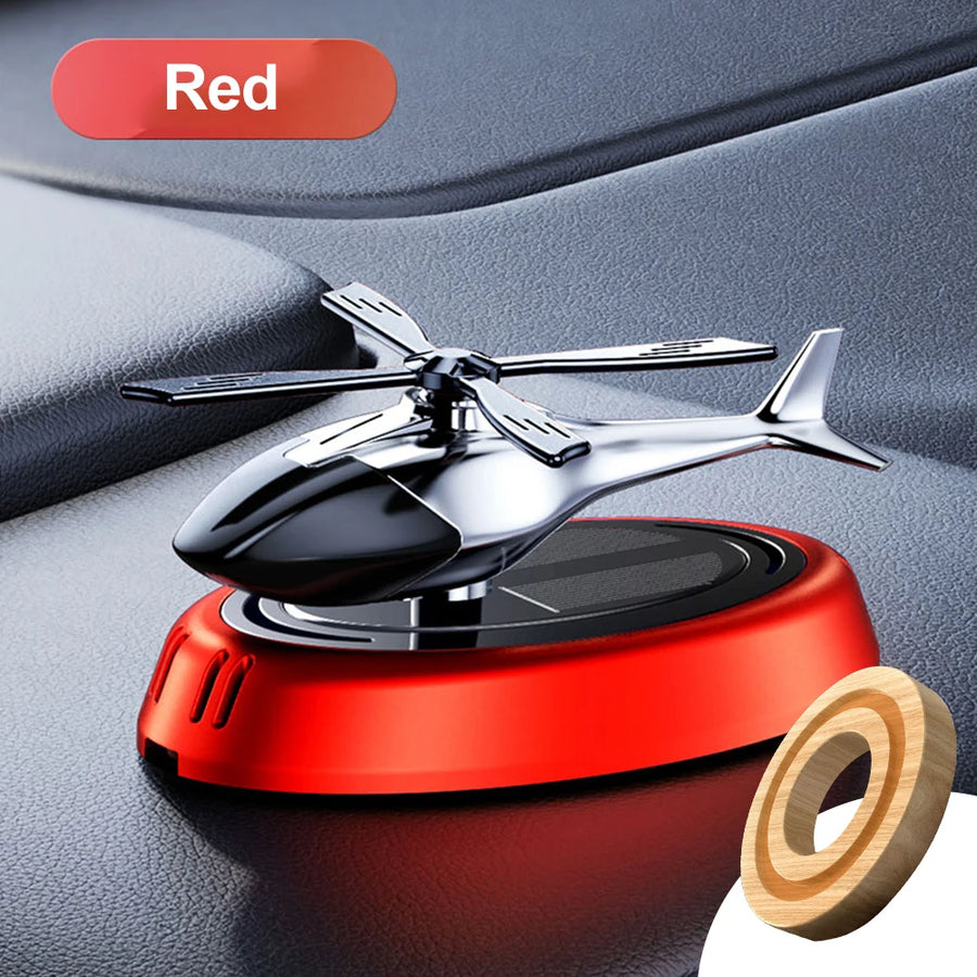 Solar Rotating Helicopter Solar Aromatherapy Car Air Freshener Alloy+ABS Wooden Aromatherapy Car Aromatherapy