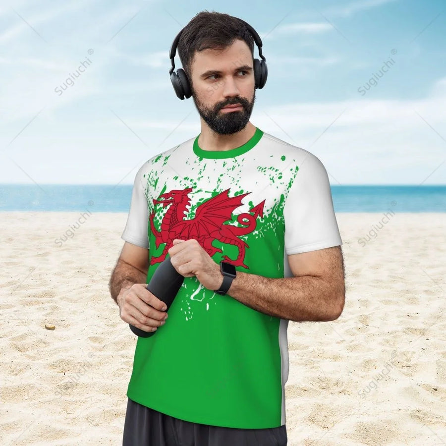 Exclusive design Wales Flag Grain 3D Printed Men For Running Bike Soccer Tennis Fitness Sports tshirt Mesh Fans Short T-shirt