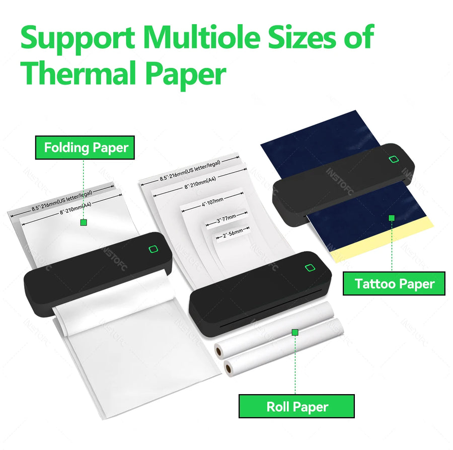 Inkless A4 Portable Thermal Printer Supports A40 Thermal Paper Bluetooth Wireless Mobile Travel Printers for Car & Office Use